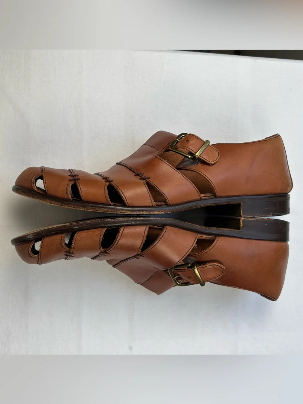 Bass Muzi Loafers British Tan Men’s Size 12 Leather Monk Strap Sandals w/Buckle